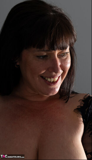 Buxomy dame Juicey Janey has her caboose slapped during